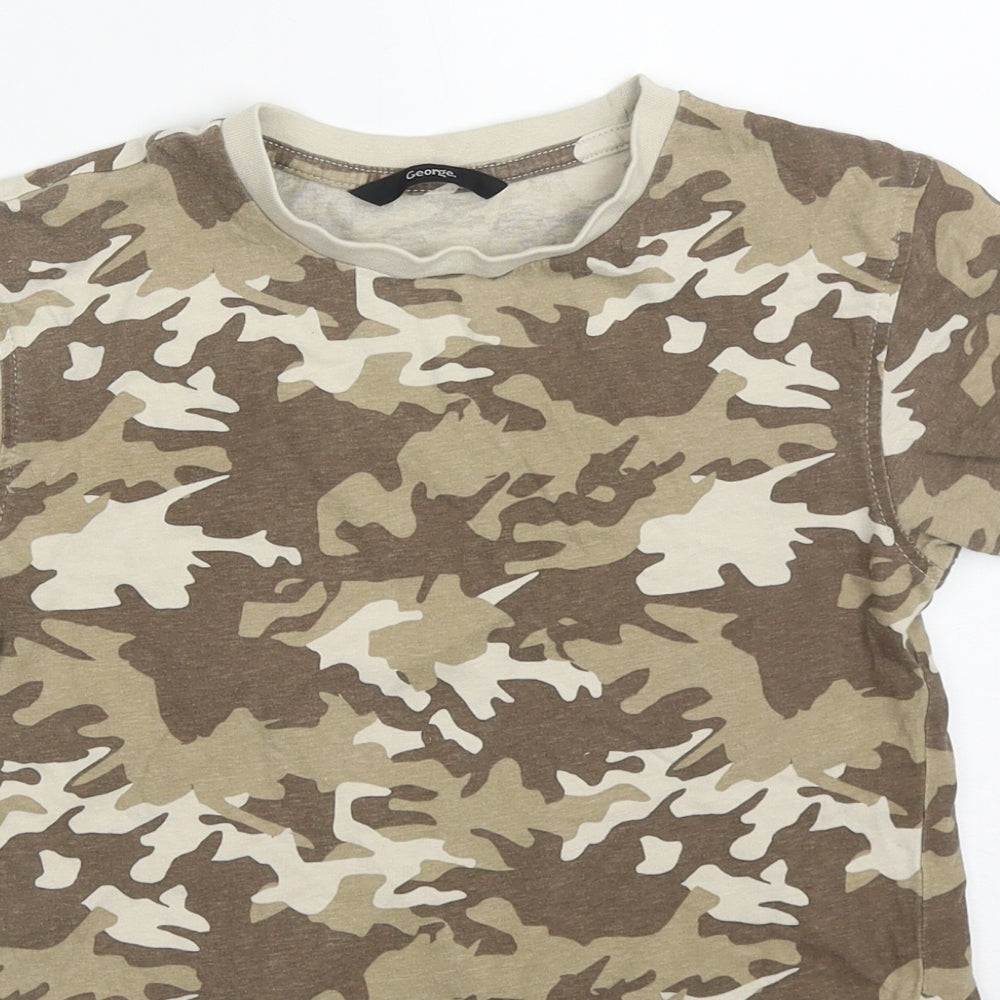 George Boys Brown Camouflage Cotton Basic T-Shirt Size 8-9 Years Crew Neck Pullover