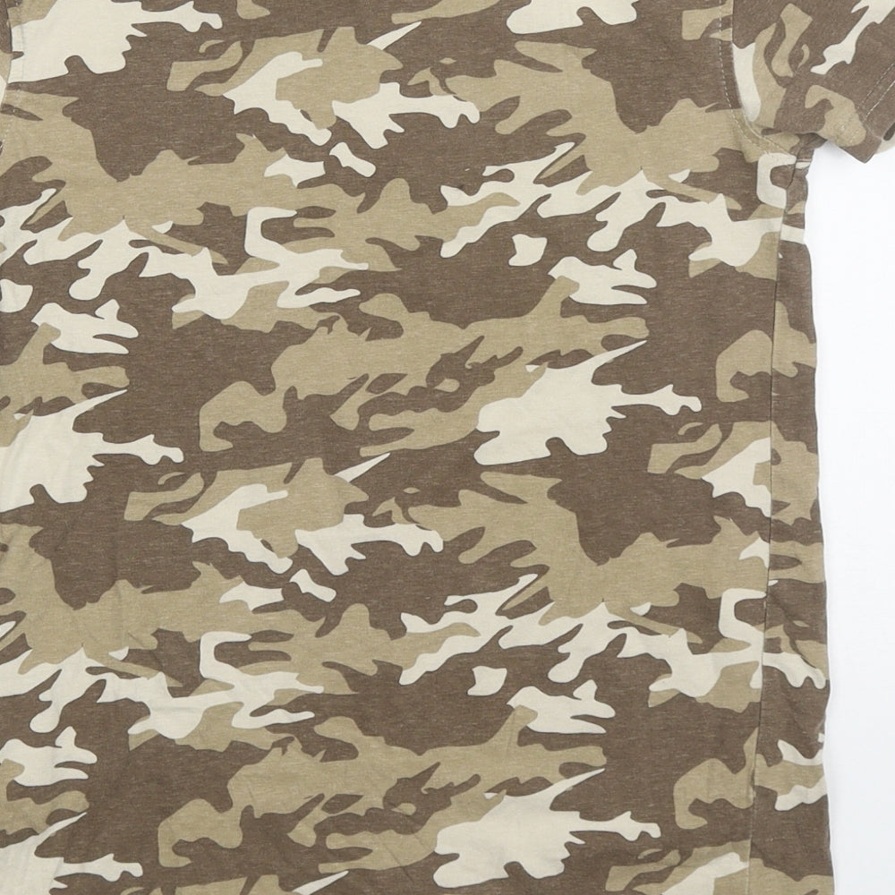 George Boys Brown Camouflage Cotton Basic T-Shirt Size 8-9 Years Crew Neck Pullover