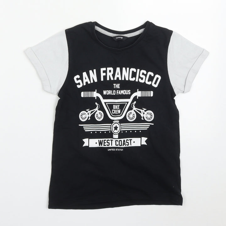 George Boys Black Cotton Basic T-Shirt Size 6-7 Years Crew Neck Pullover - San Francisco