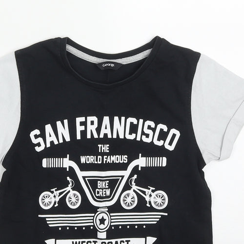 George Boys Black  Cotton Basic T-Shirt Size 6-7 Years Crew Neck Pullover - San Francisco