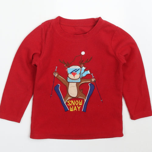 Dunnes Boys Red Solid Polyester  Pyjama Top Size 5-6 Years  Pullover - Snow Day