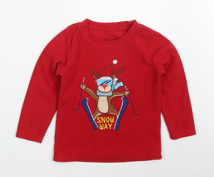 Dunnes Boys Red Solid Polyester Pyjama Top Size 5-6 Years Pullover - Snow Day