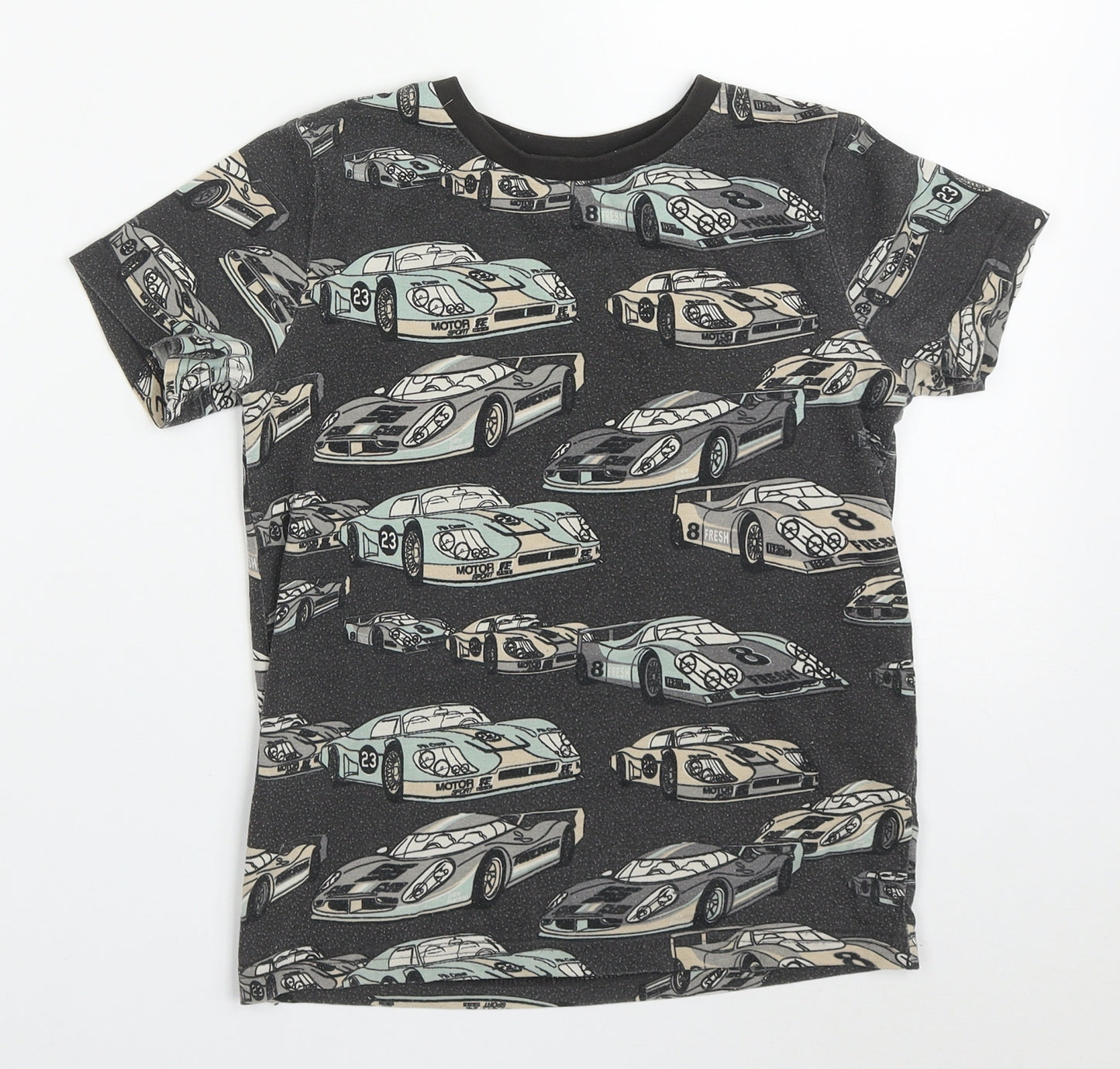 TU Boys Grey  Cotton Basic T-Shirt Size 8 Years Crew Neck Pullover - Cars