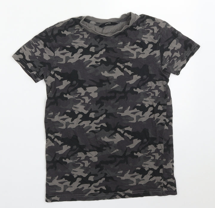 George Boys Grey Camouflage Cotton Basic T-Shirt Size 8-9 Years Crew Neck Pullover
