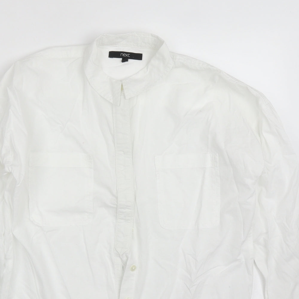 NEXT Womens White  Cotton Basic Button-Up Size 8 Collared