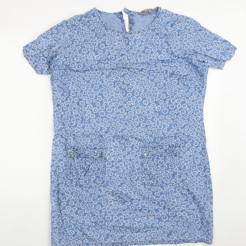 Dorothy Perkins Womens Blue Floral Cotton T-Shirt Dress  Size 14  Round Neck Pullover