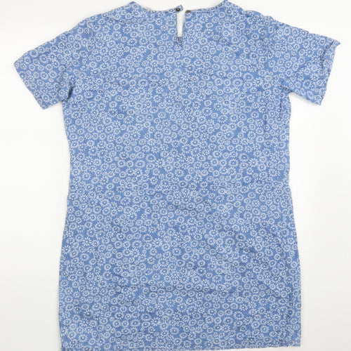 Dorothy Perkins Womens Blue Floral Cotton T-Shirt Dress  Size 14  Round Neck Pullover