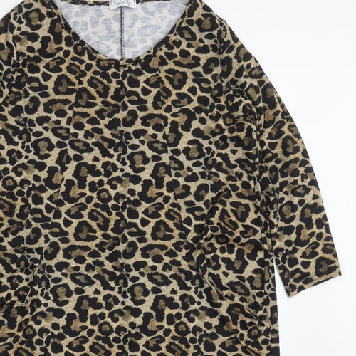 Styled By Womens Brown Animal Print Polyester T-Shirt Dress  Size M  Round Neck Pullover