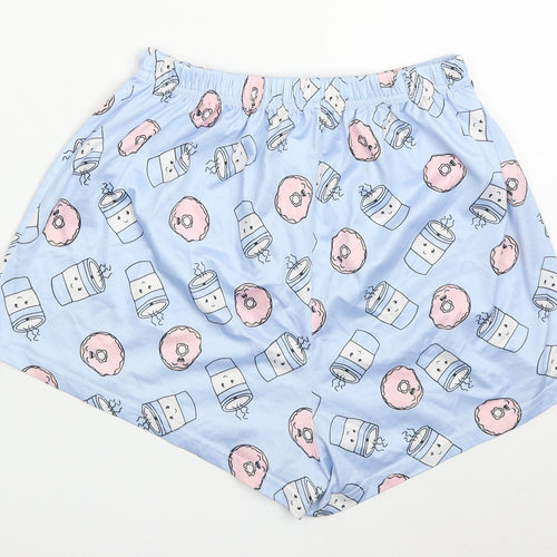 SheIn Womens Blue  Polyester Sweat Shorts Size M  Regular Drawstring - Doughnuts and Coffee Pyjama Shorts