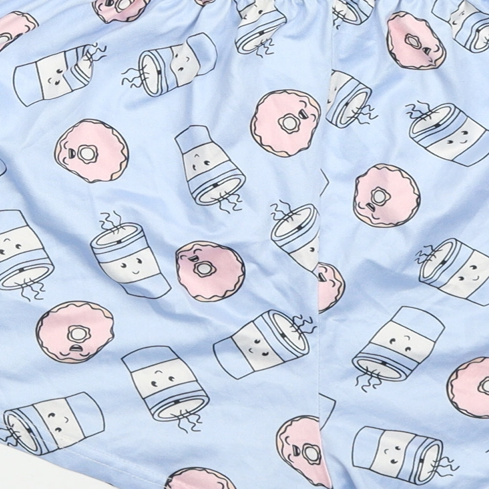 SheIn Womens Blue  Polyester Sweat Shorts Size M  Regular Drawstring - Doughnuts and Coffee Pyjama Shorts