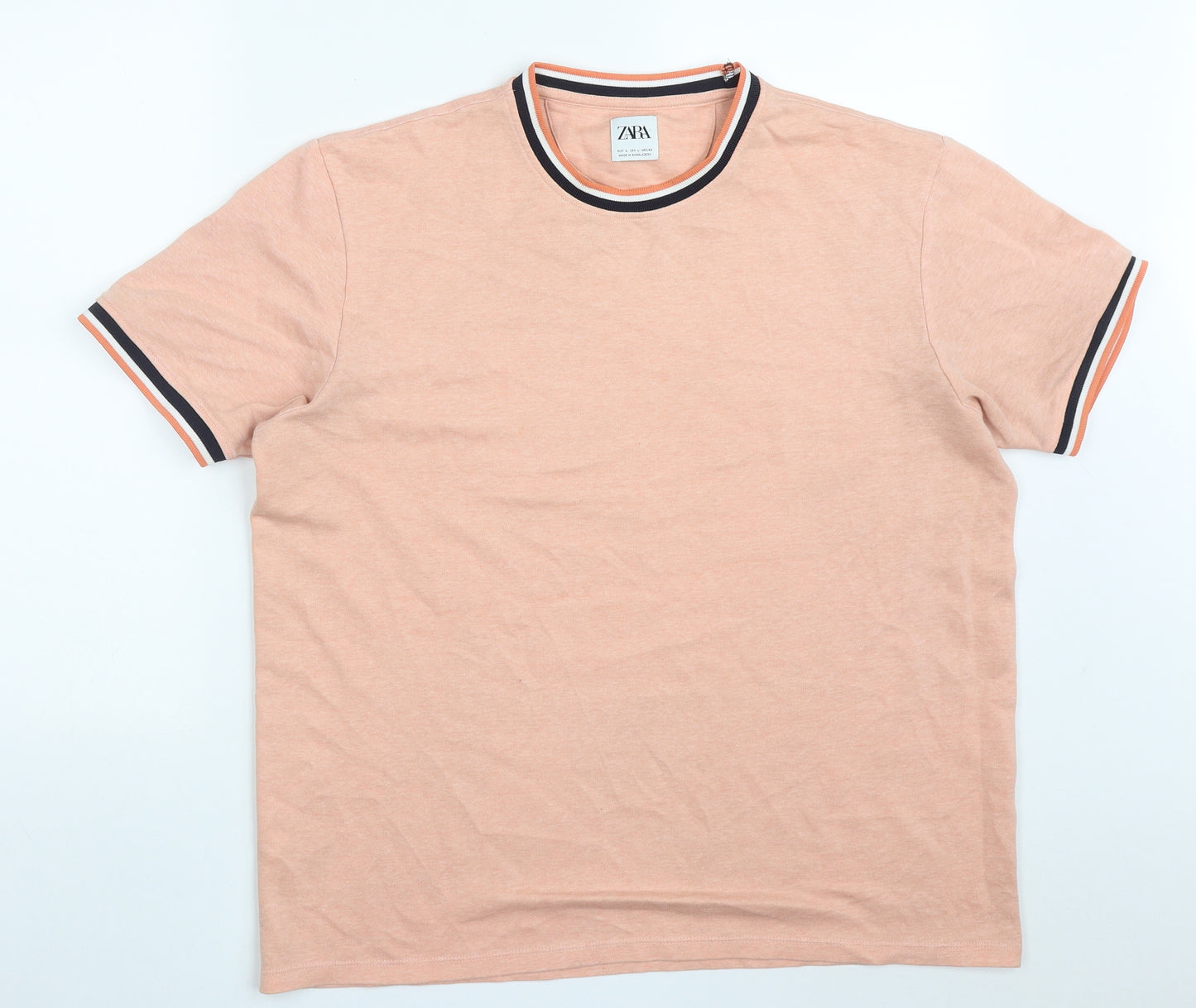 Zara Mens Pink  Cotton  T-Shirt Size L Crew Neck