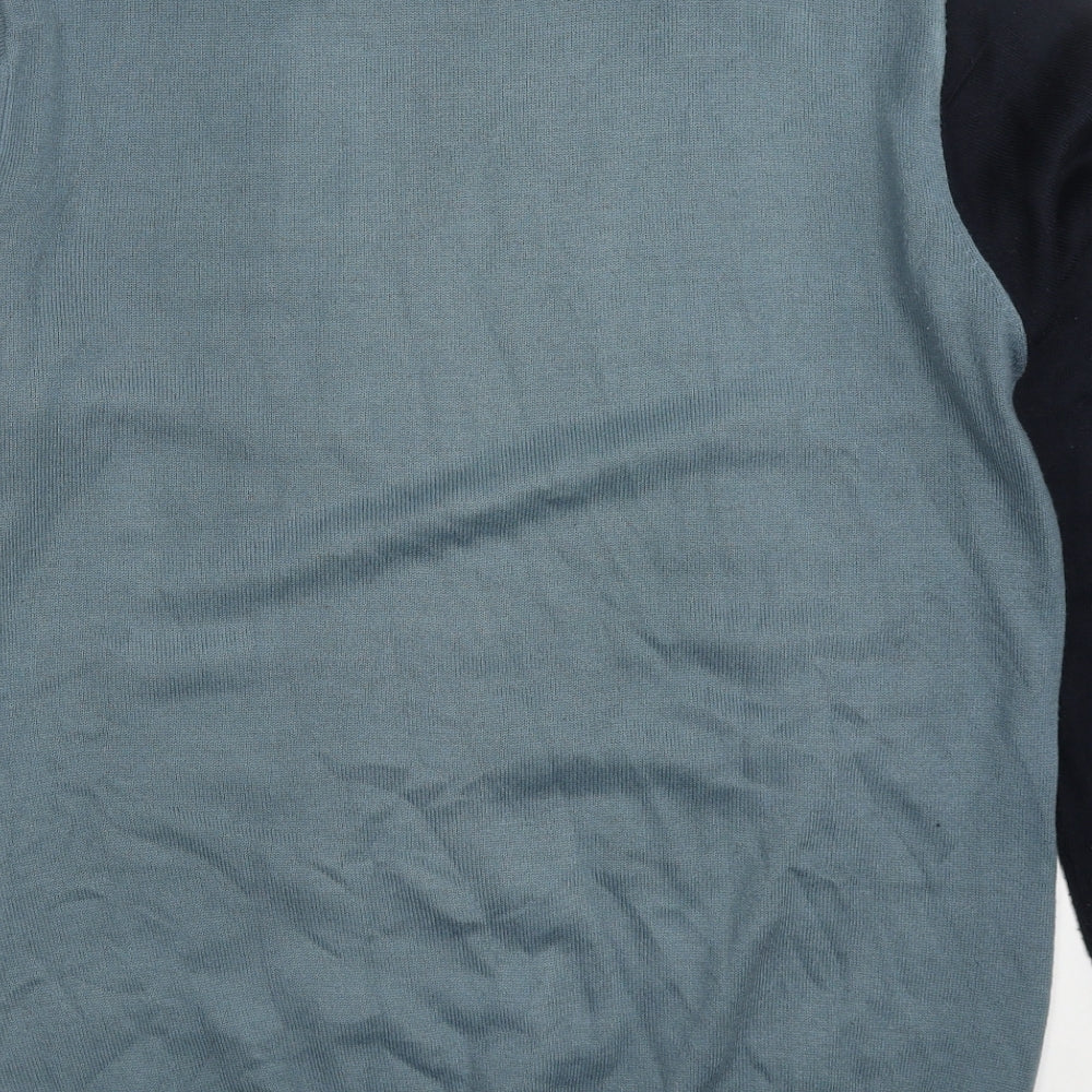 Easy Mens Blue Round Neck Striped Acrylic Pullover Jumper Size L