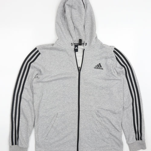 adidas Mens Grey Striped Cotton Full Zip Hoodie Size M