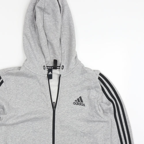 adidas Mens Grey Striped Cotton Full Zip Hoodie Size M