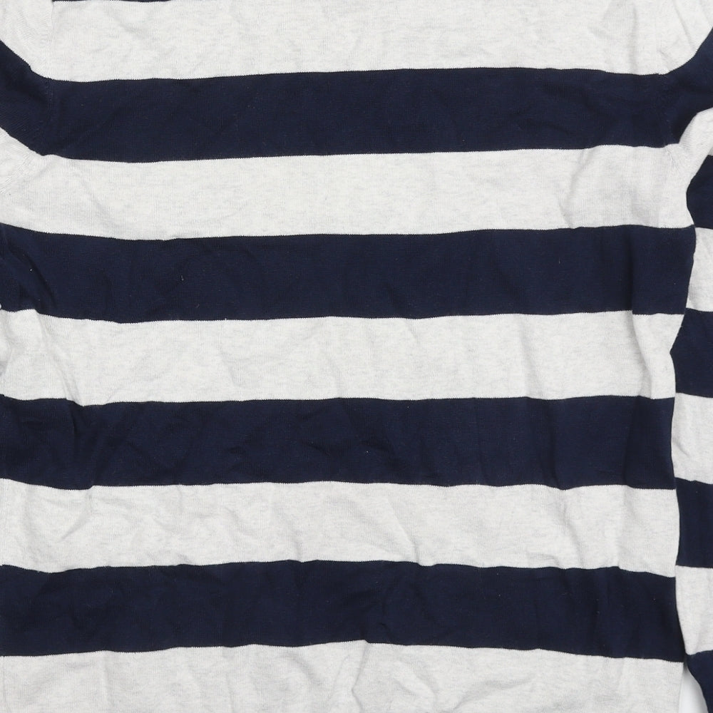 Gap Mens Blue Round Neck Striped Cotton Pullover Jumper Size M