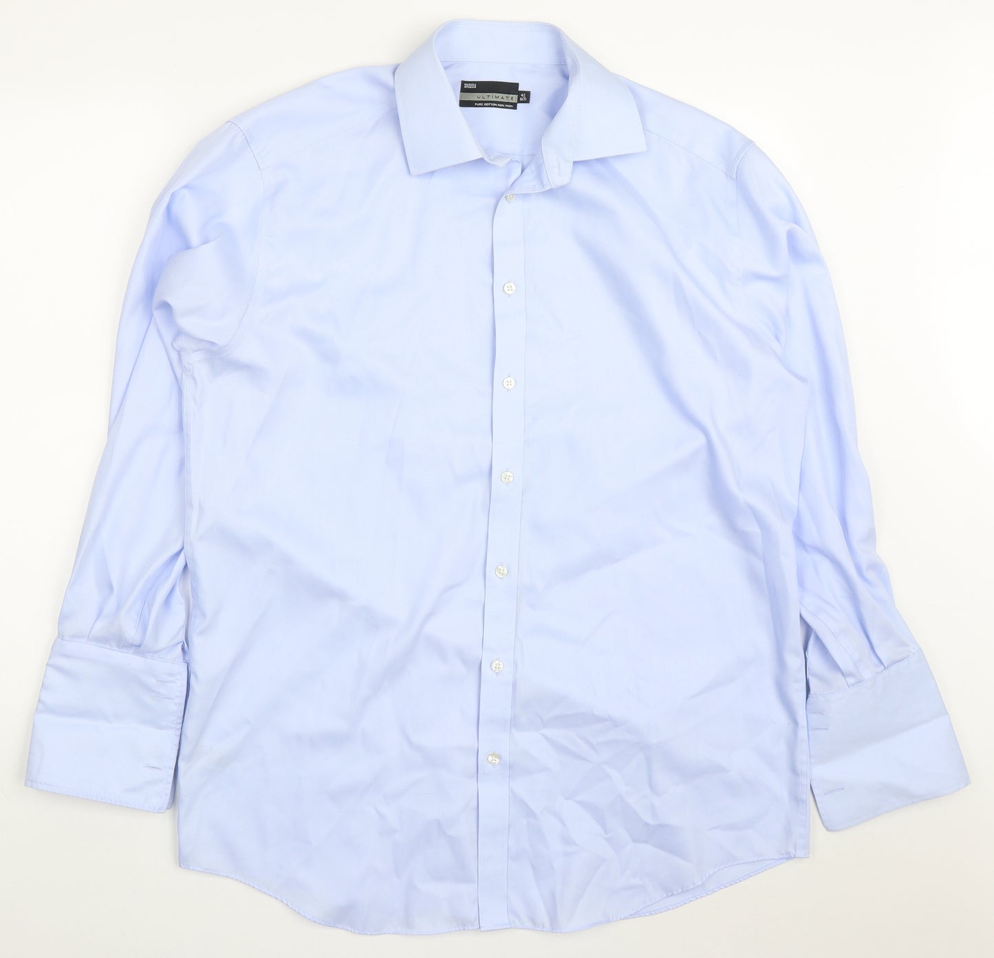 Marks and Spencer Mens Blue  Cotton  Dress Shirt Size 16.5 Collared Button