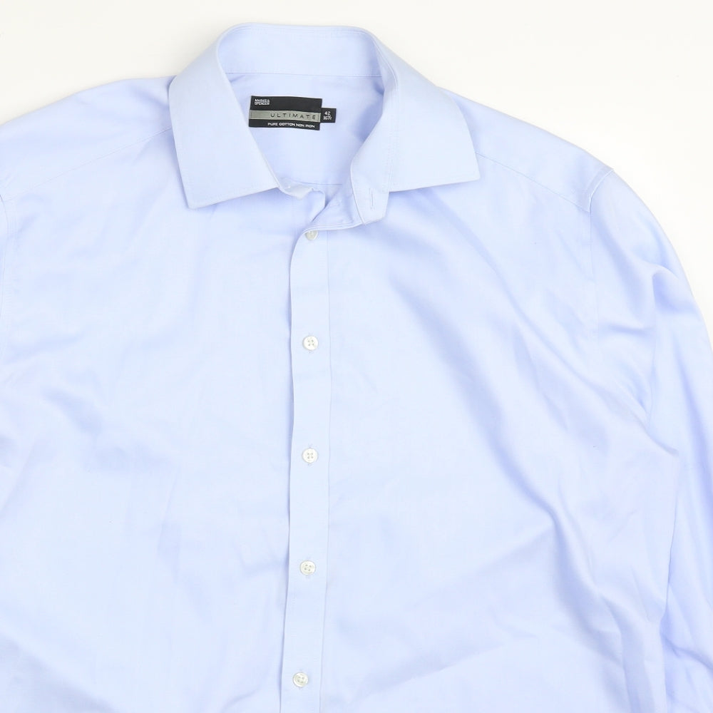 Marks and Spencer Mens Blue  Cotton  Dress Shirt Size 16.5 Collared Button