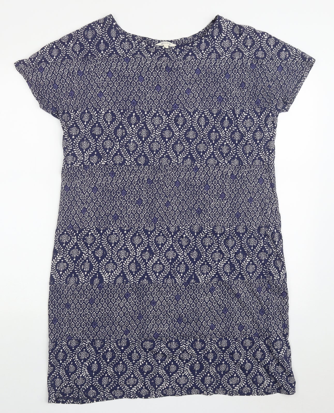 White Stuff Womens Blue Geometric Cotton T-Shirt Dress  Size 14  Round Neck Pullover