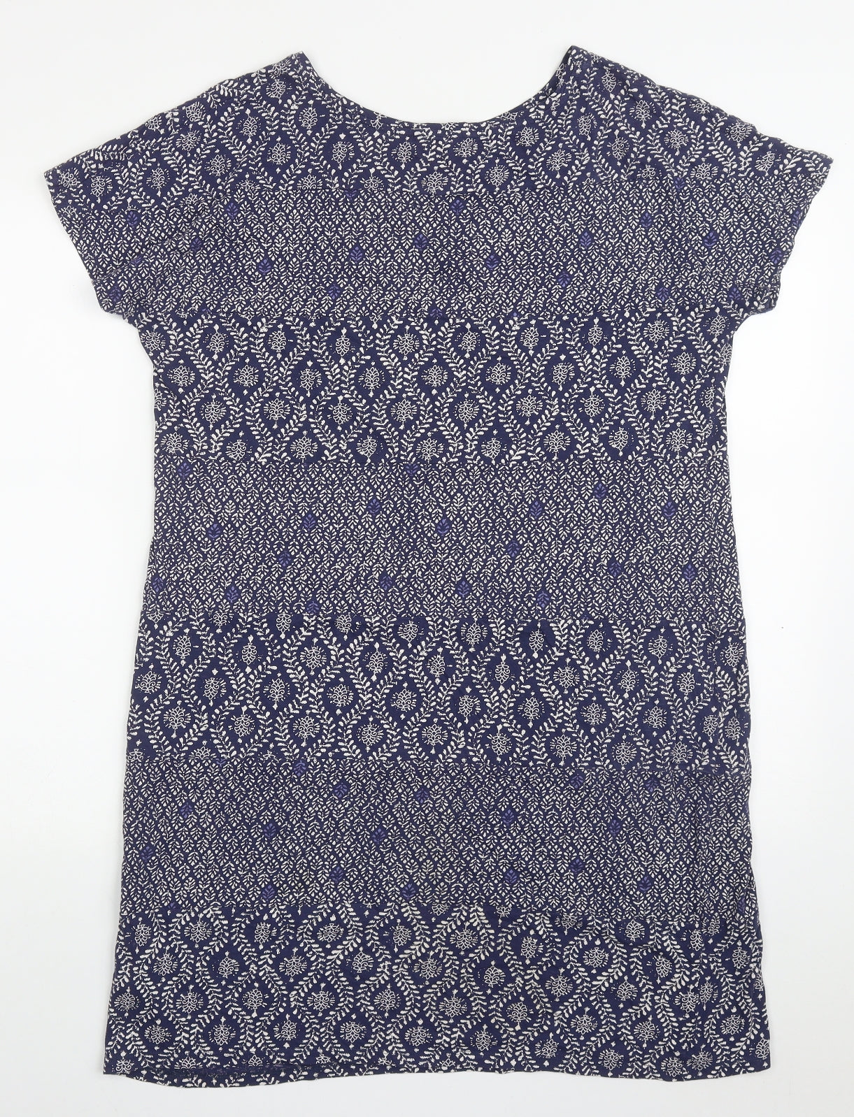 White Stuff Womens Blue Geometric Cotton T-Shirt Dress  Size 14  Round Neck Pullover