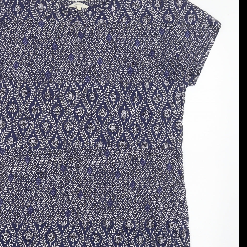 White Stuff Womens Blue Geometric Cotton T-Shirt Dress  Size 14  Round Neck Pullover