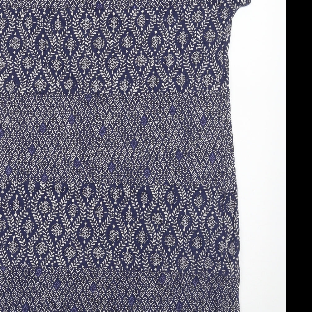 White Stuff Womens Blue Geometric Cotton T-Shirt Dress  Size 14  Round Neck Pullover