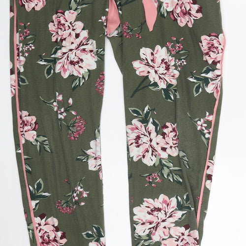 Primark Womens Green Floral Polyester Trousers  Size 10 L29.5 in Regular Drawstring - Pyjama Pants