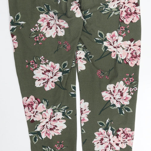 Primark Womens Green Floral Polyester Trousers  Size 10 L29.5 in Regular Drawstring - Pyjama Pants