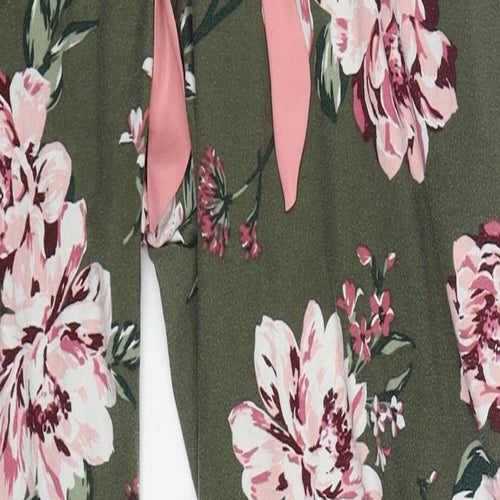 Primark Womens Green Floral Polyester Trousers  Size 10 L29.5 in Regular Drawstring - Pyjama Pants