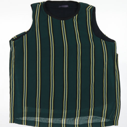 M&S Collection Womens Green Striped Polyester Basic Blouse Size 22 Crew Neck