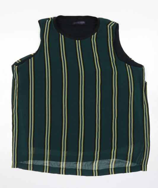 Front view of Marks & Spencer Collection women’s green striped polyester basic blouse, size UK 22, crew neck