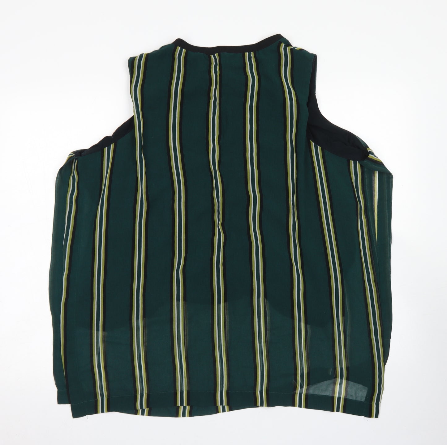M&S Collection Womens Green Striped Polyester Basic Blouse Size 22 Crew Neck