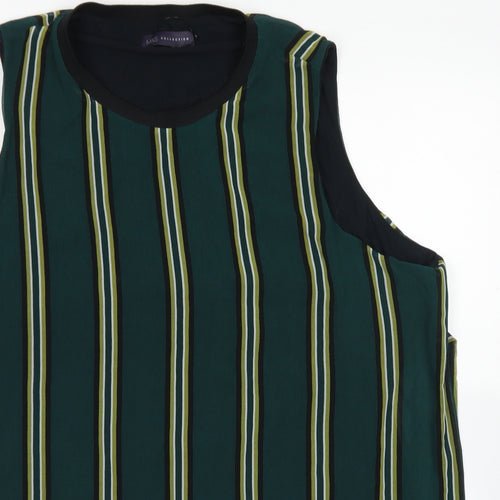 M&S Collection Womens Green Striped Polyester Basic Blouse Size 22 Crew Neck