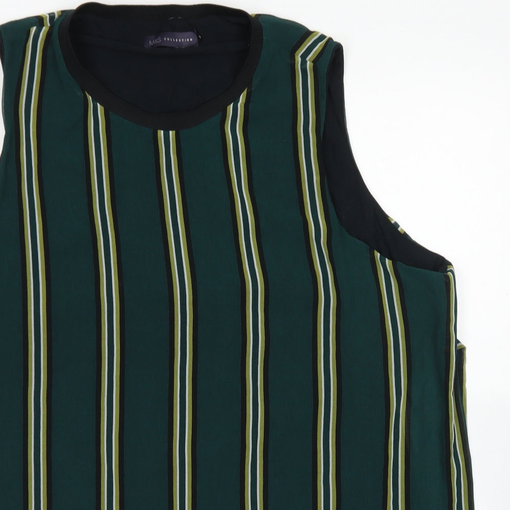 M&S Collection Womens Green Striped Polyester Basic Blouse Size 22 Crew Neck