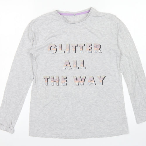 George Girls Grey  Cotton Basic T-Shirt Size 12-13 Years Crew Neck  - Christmas tee