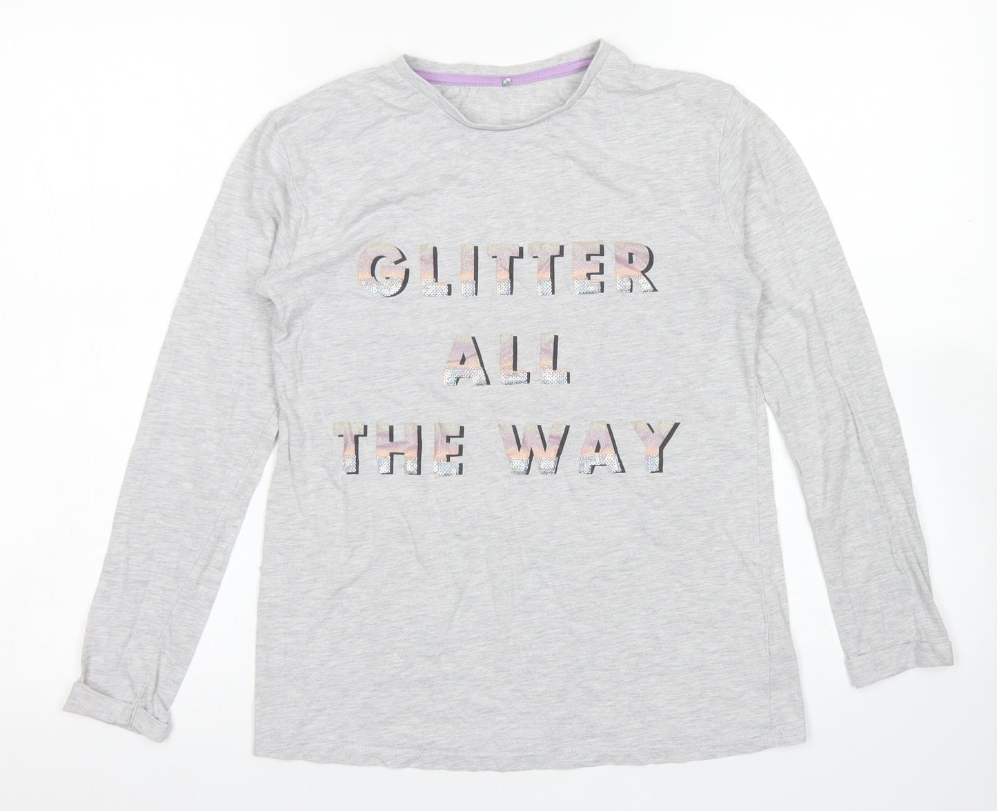 George Girls Grey  Cotton Basic T-Shirt Size 12-13 Years Crew Neck  - Christmas tee