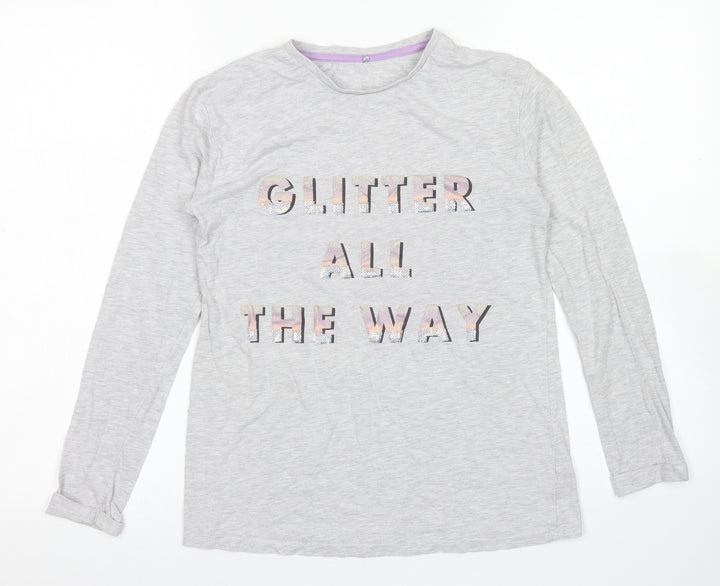 George Girls Grey  Cotton Basic T-Shirt Size 12-13 Years Crew Neck  - Christmas tee