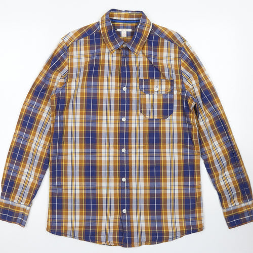 Esprit Boys Blue Plaid Cotton Basic Button-Up Size 12-13 Years Collared Button