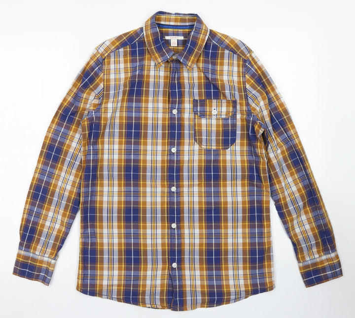 Esprit Boys Blue Plaid Cotton Basic Button-Up Size 12-13 Years Collared Button