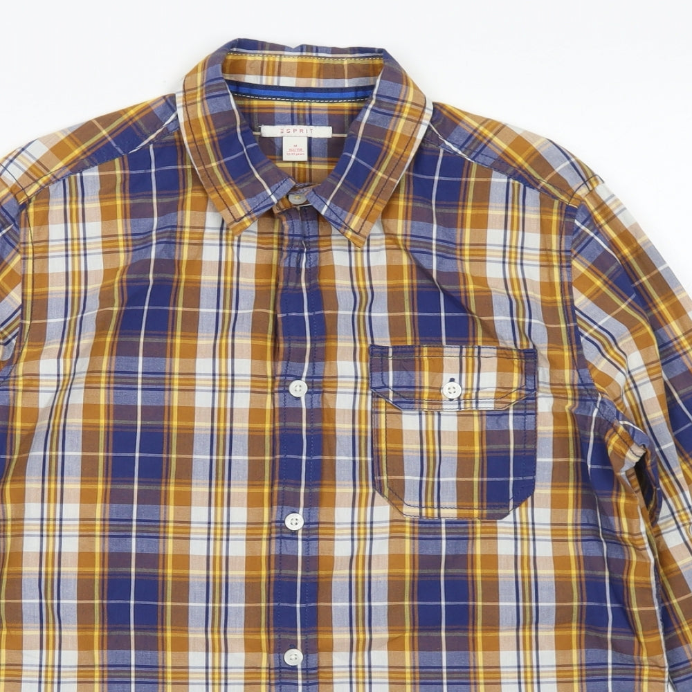Esprit Boys Blue Plaid Cotton Basic Button-Up Size 12-13 Years Collared Button