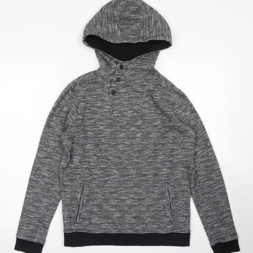 M&S Boys Grey  Cotton Pullover Hoodie Size 13-14 Years  Snap