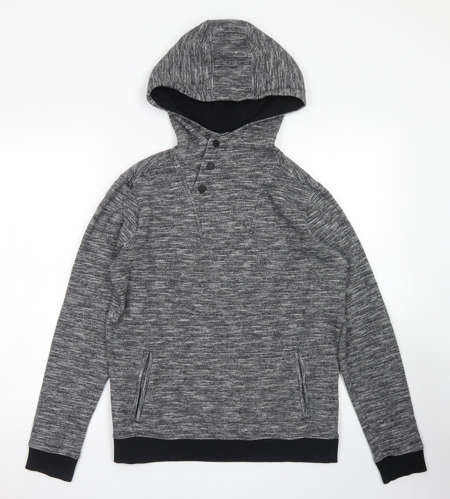 M&S Boys Grey  Cotton Pullover Hoodie Size 13-14 Years  Snap