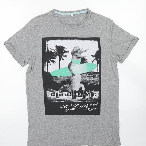 M&S Boys Grey  Cotton Basic T-Shirt Size 13-14 Years Crew Neck  - Alligator