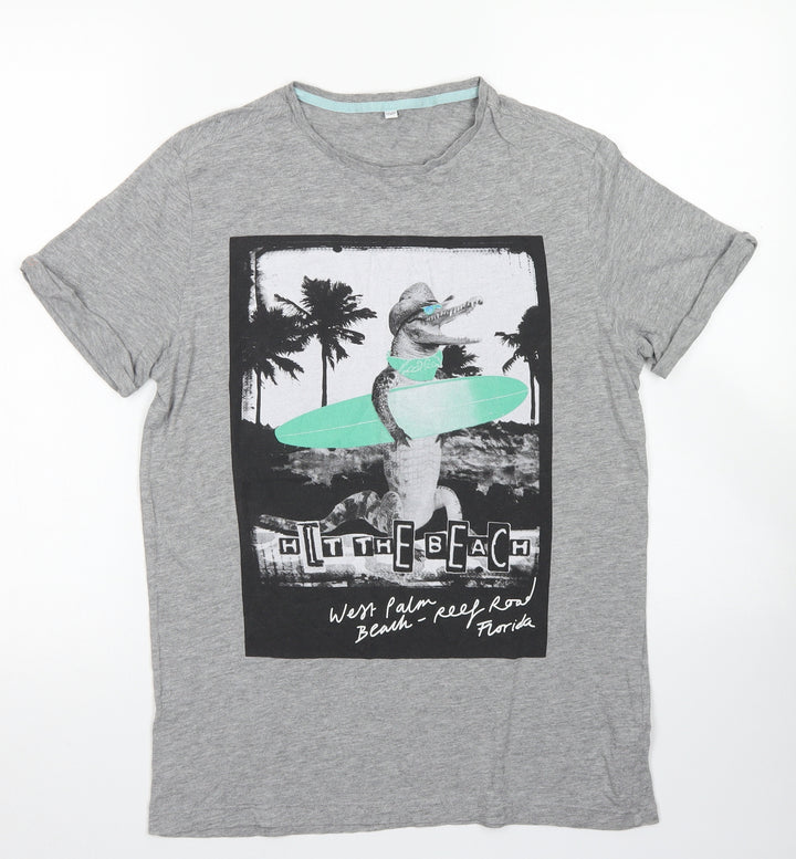 M&S Boys Grey Cotton Basic T-Shirt Size 13-14 Years Crew Neck - Alligator