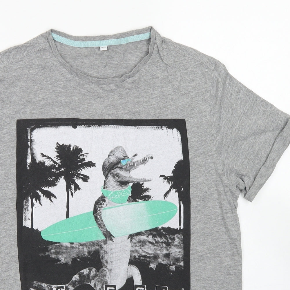 M&S Boys Grey  Cotton Basic T-Shirt Size 13-14 Years Crew Neck  - Alligator
