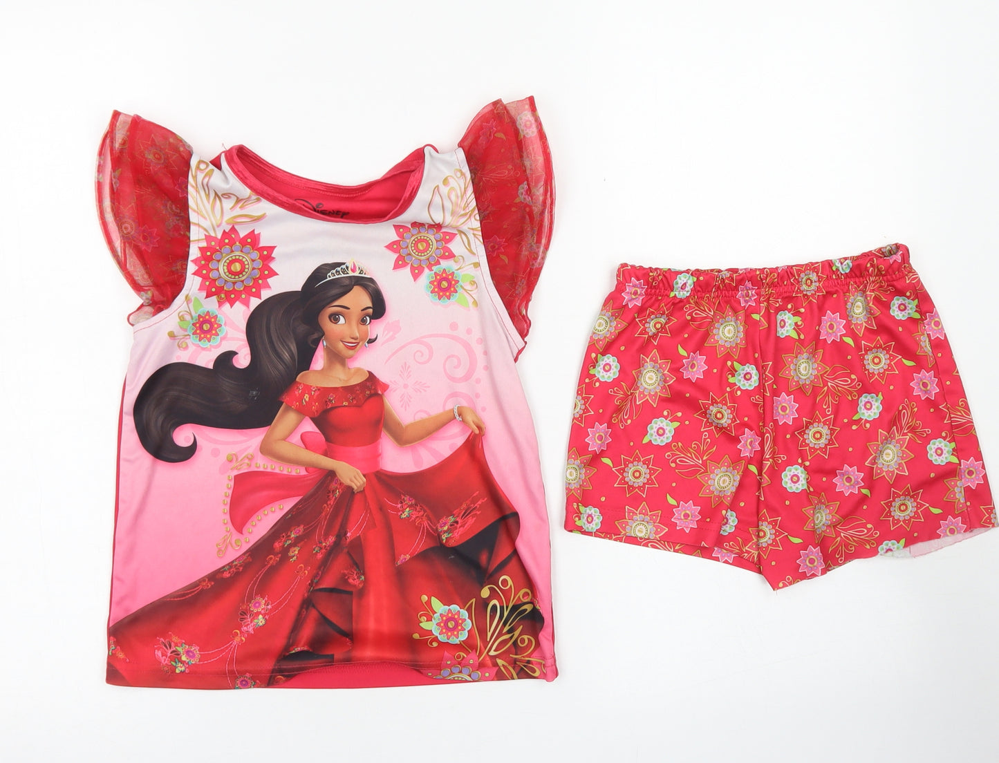 Disney Girls Red Solid Polyester Top Pyjama Set Size 6 Years   - Disney Princess, Tulle Sleeve