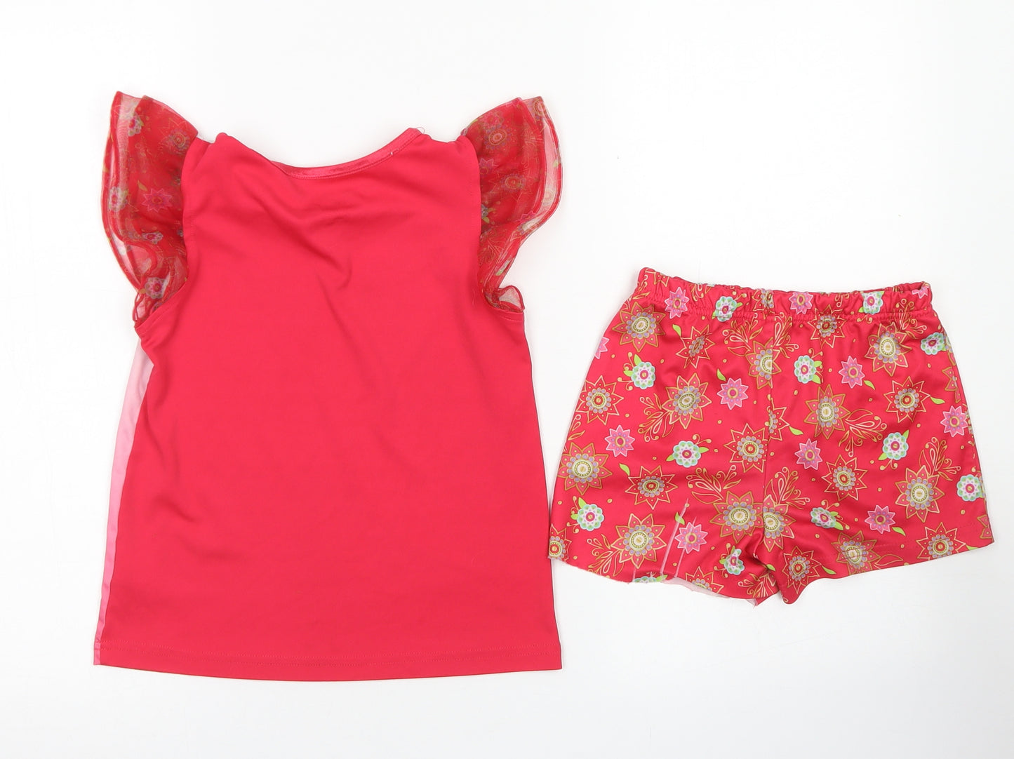 Disney Girls Red Solid Polyester Top Pyjama Set Size 6 Years   - Disney Princess, Tulle Sleeve
