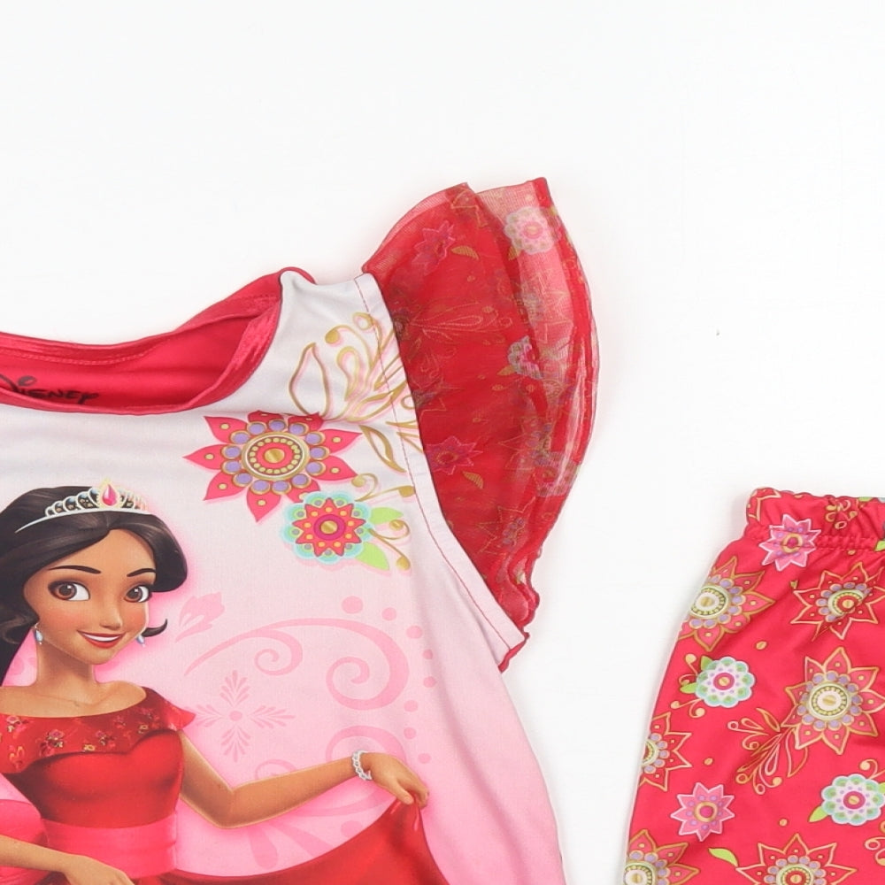 Disney Girls Red Solid Polyester Top Pyjama Set Size 6 Years   - Disney Princess, Tulle Sleeve