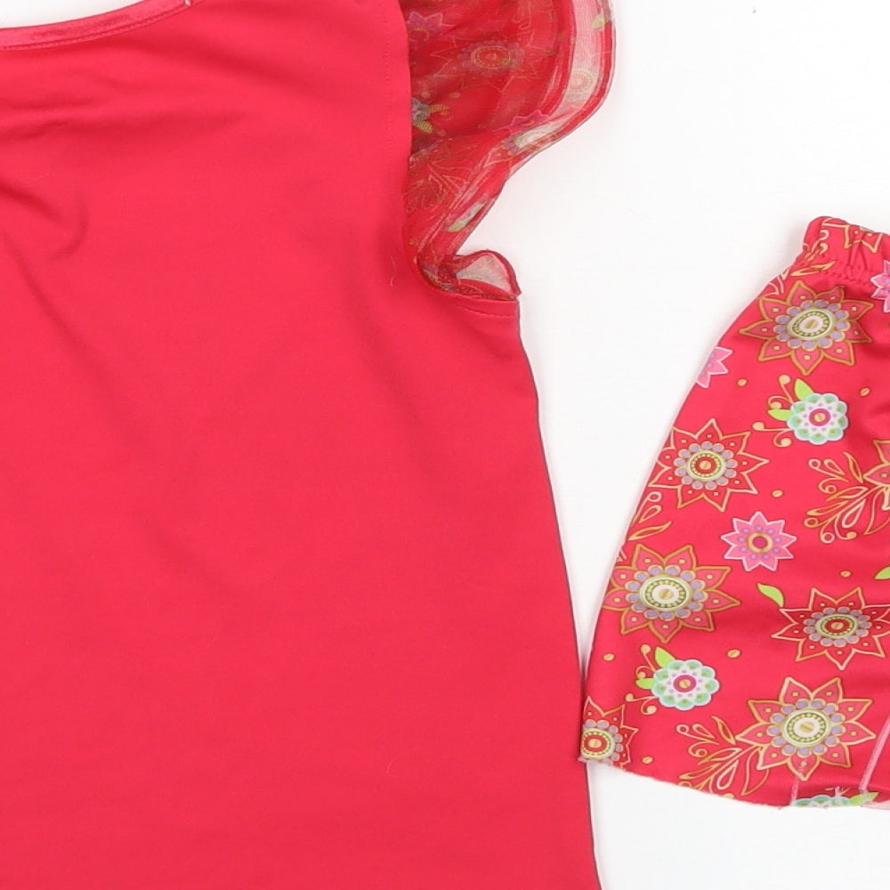 Disney Girls Red Solid Polyester Top Pyjama Set Size 6 Years   - Disney Princess, Tulle Sleeve