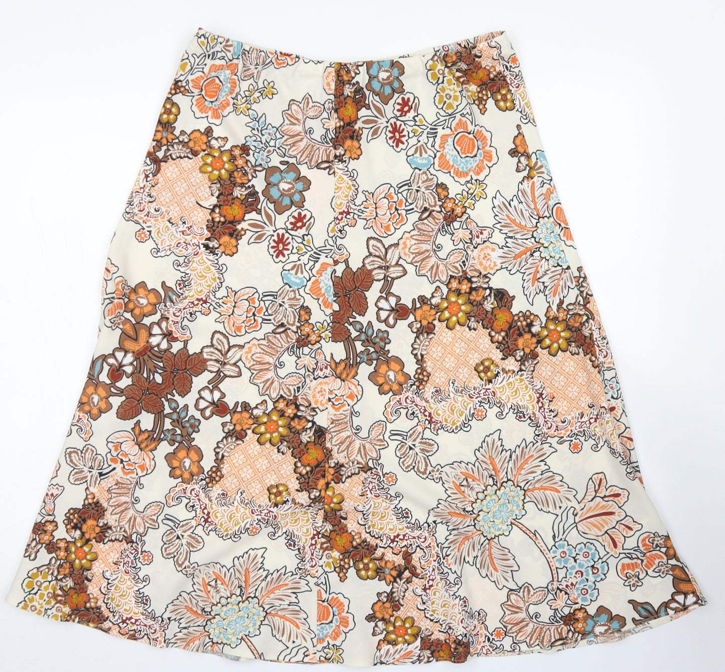 Classic Womens White Floral Polyester Flare Skirt Size 14