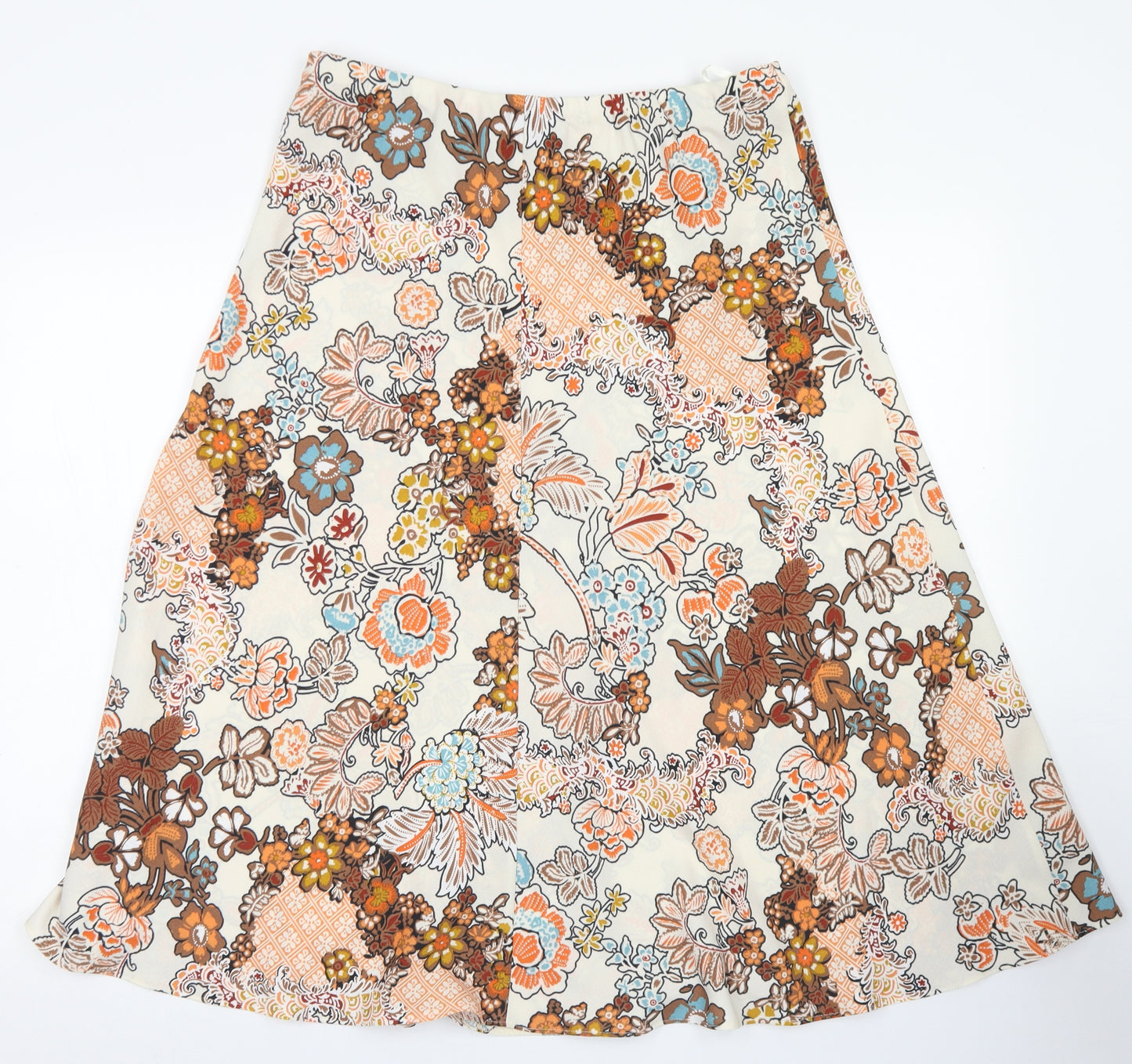 Classic Womens White Floral Polyester Flare Skirt Size 14